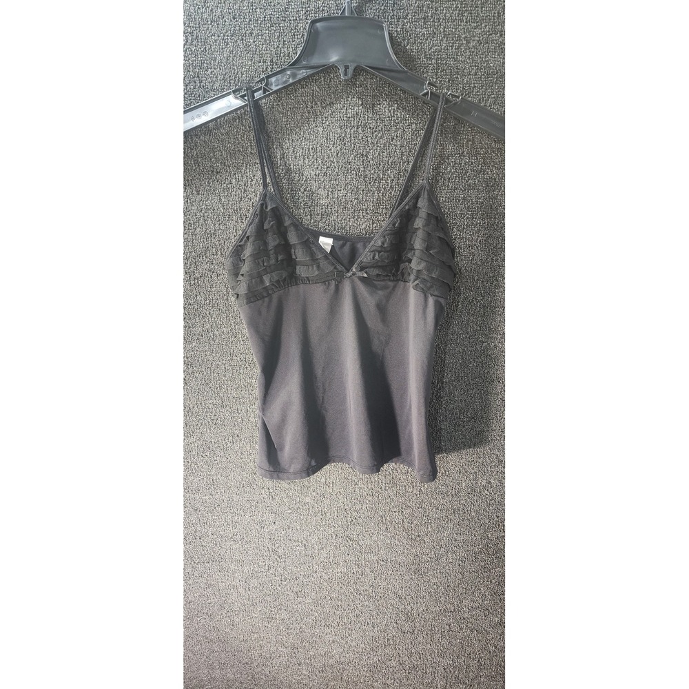 Joe Boxer Womens Black Ruffle V-Neck Camisole Microfiber Tank Top Large